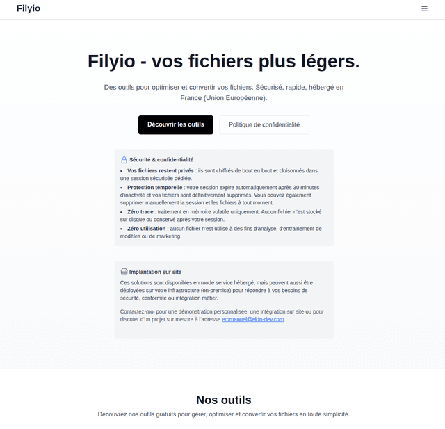 Filyio - Plateforme d'optimisation et de conversion de fichiers